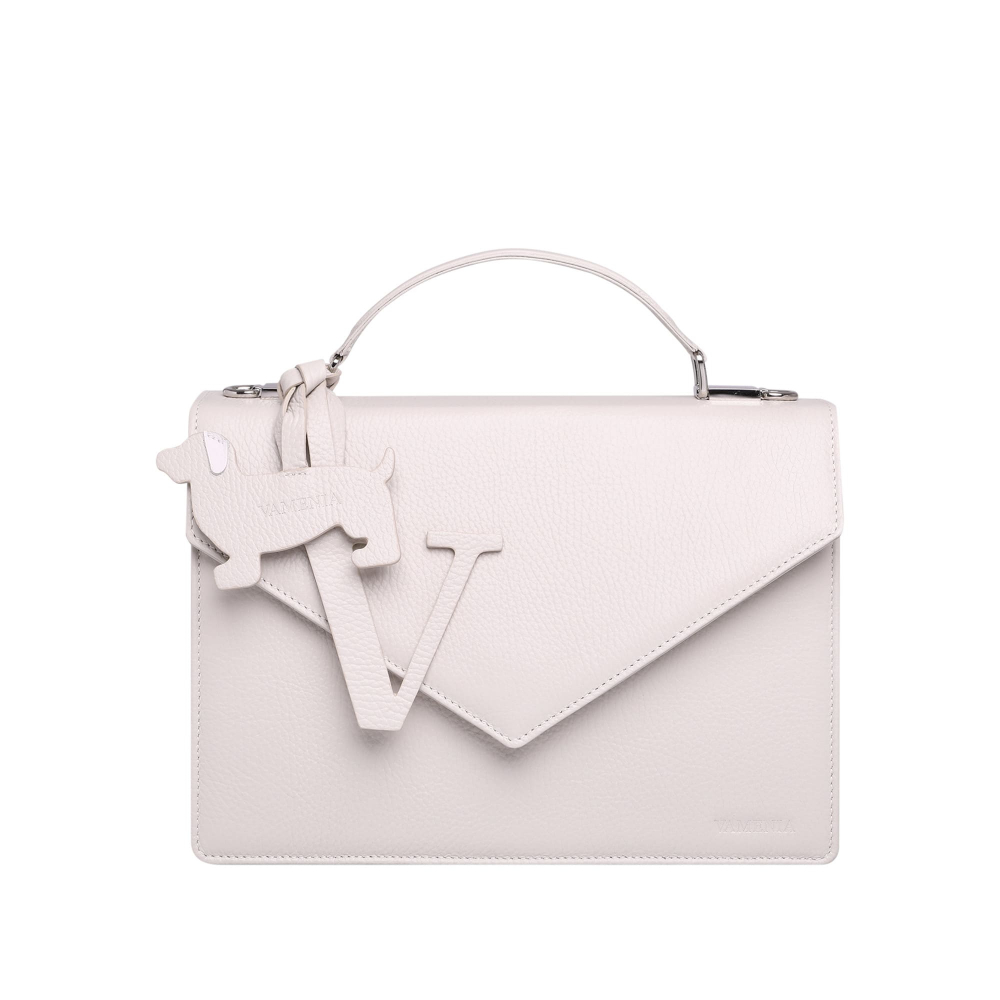 Handle Bag with shoulder strap made of calfskin light creme